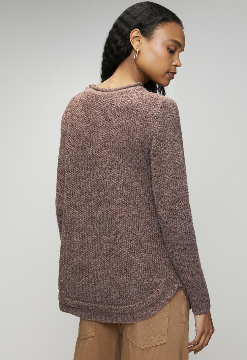 Mandi Womens Crewneck Sweater With Side Buttons In Chocolate