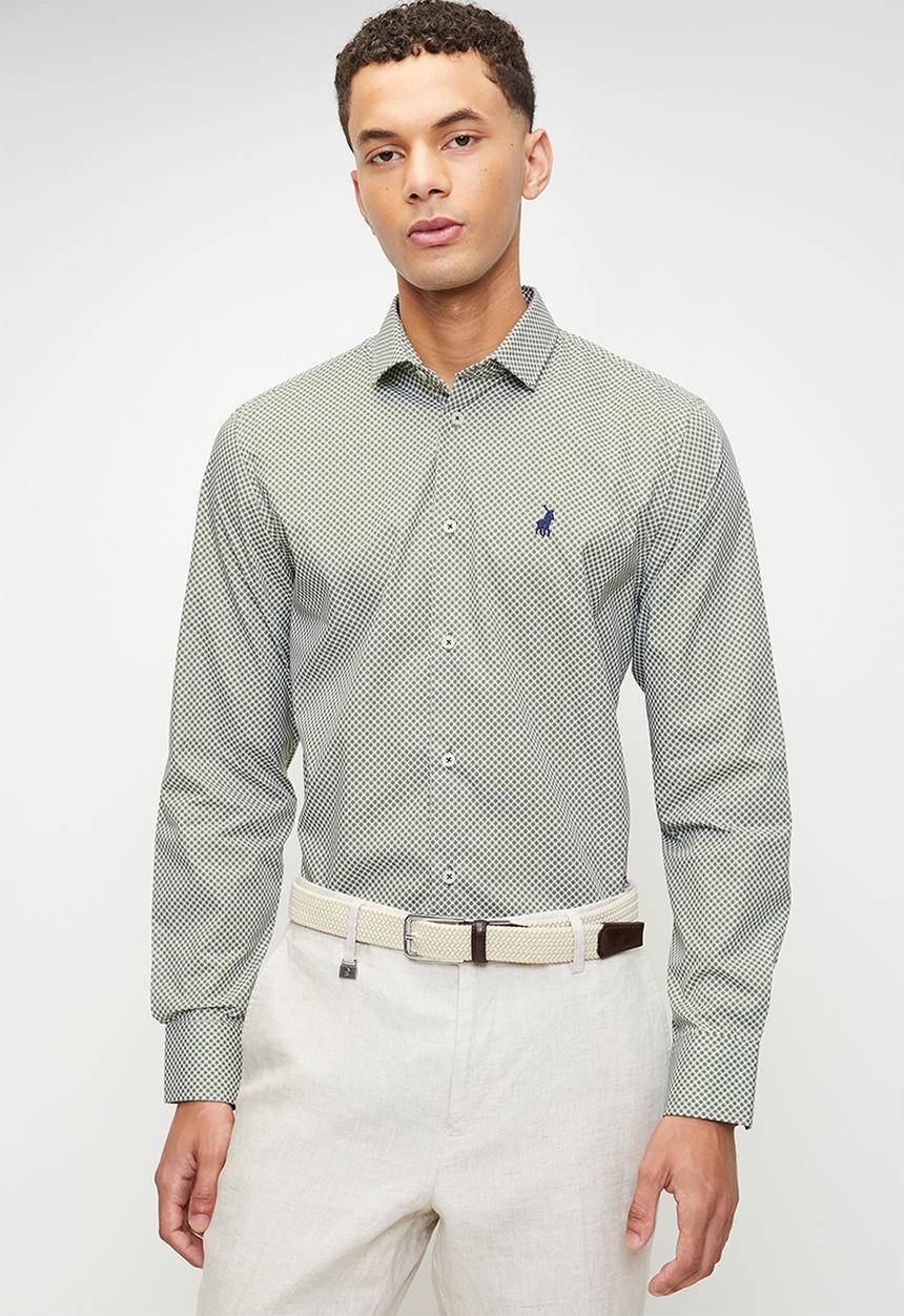 Polo Mens Geo Printed Long Sleeve Shirt In Green