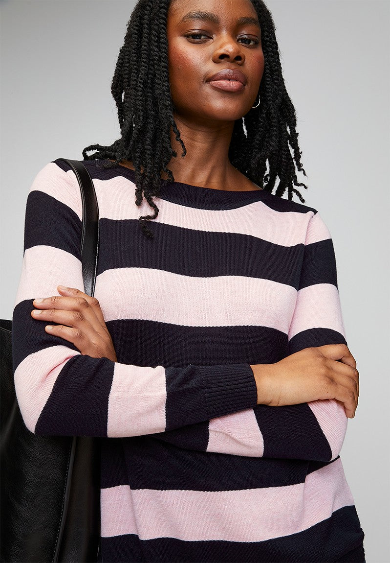 Stella Morgan Long Sleeve Boat Neck Wool Blend Sweater In Navy