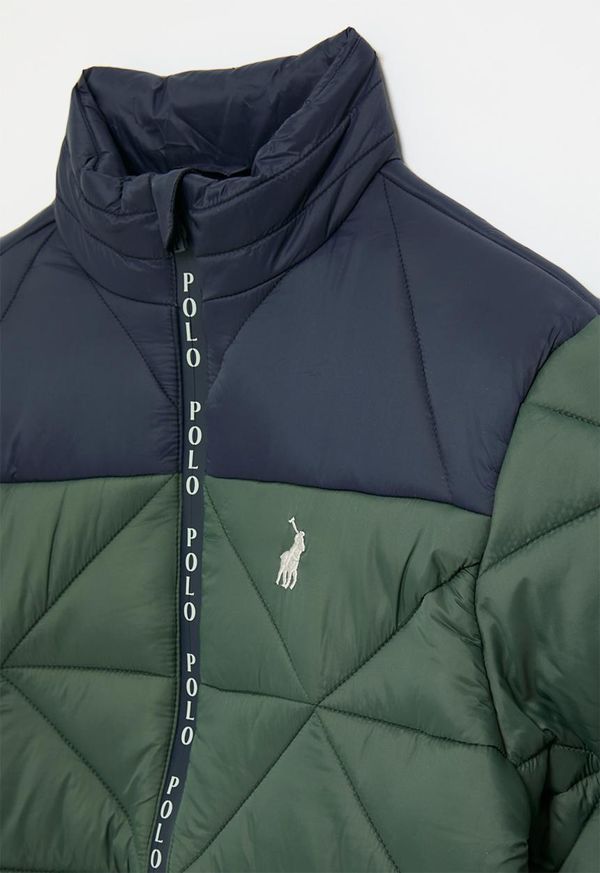Polo Boys Whyatt Colour Blocked Puffer In  Navy And Forest Green