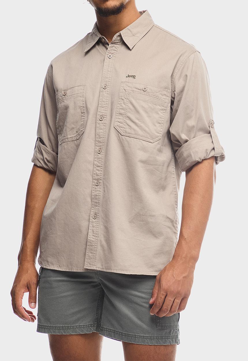 Jeep Mens Willys Long Sleeve Workshirt In Khaki
