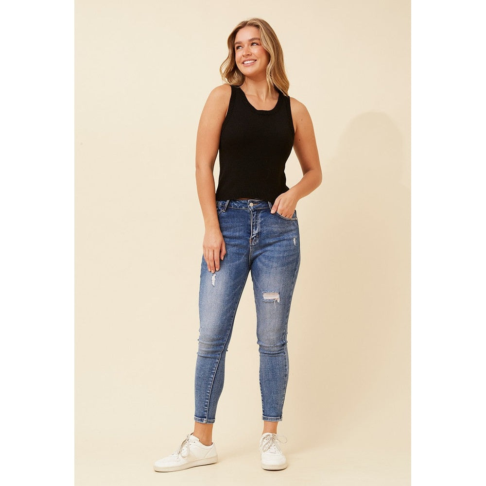 Stella Morgan Sleeveless Crew Neck With Scoop Knitwear Top In Black