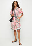 Stella Morgan Half Sleeve Puff Sleeve Border Print Dress In Coral