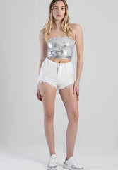 Sissyboy P30820 High Waist Shorts With Hem Detail White