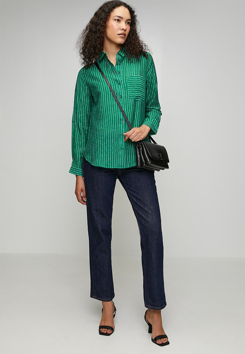 Stella Morgan Long Sleeve Button Through Sheer In Green