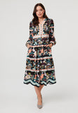 Stella Morgan Long Sleeve Multi Tier Button Down Dress In Black Multi