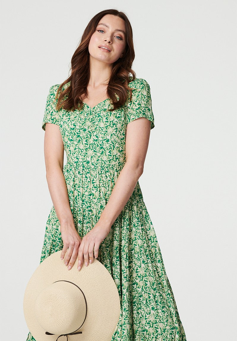 Stella Morgan Cap Sleeve V-Neck With Gather In Green