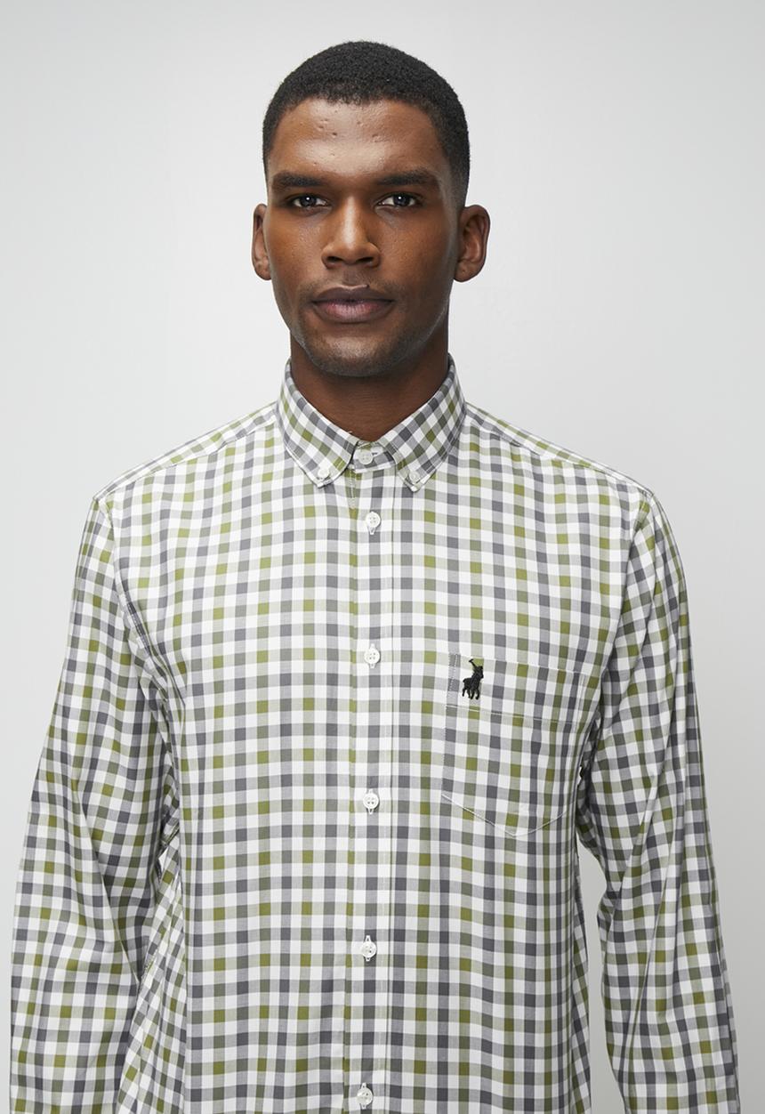 Polo Mens Long Sleeve Gingham Check Shirt In Fatigue And Blue
