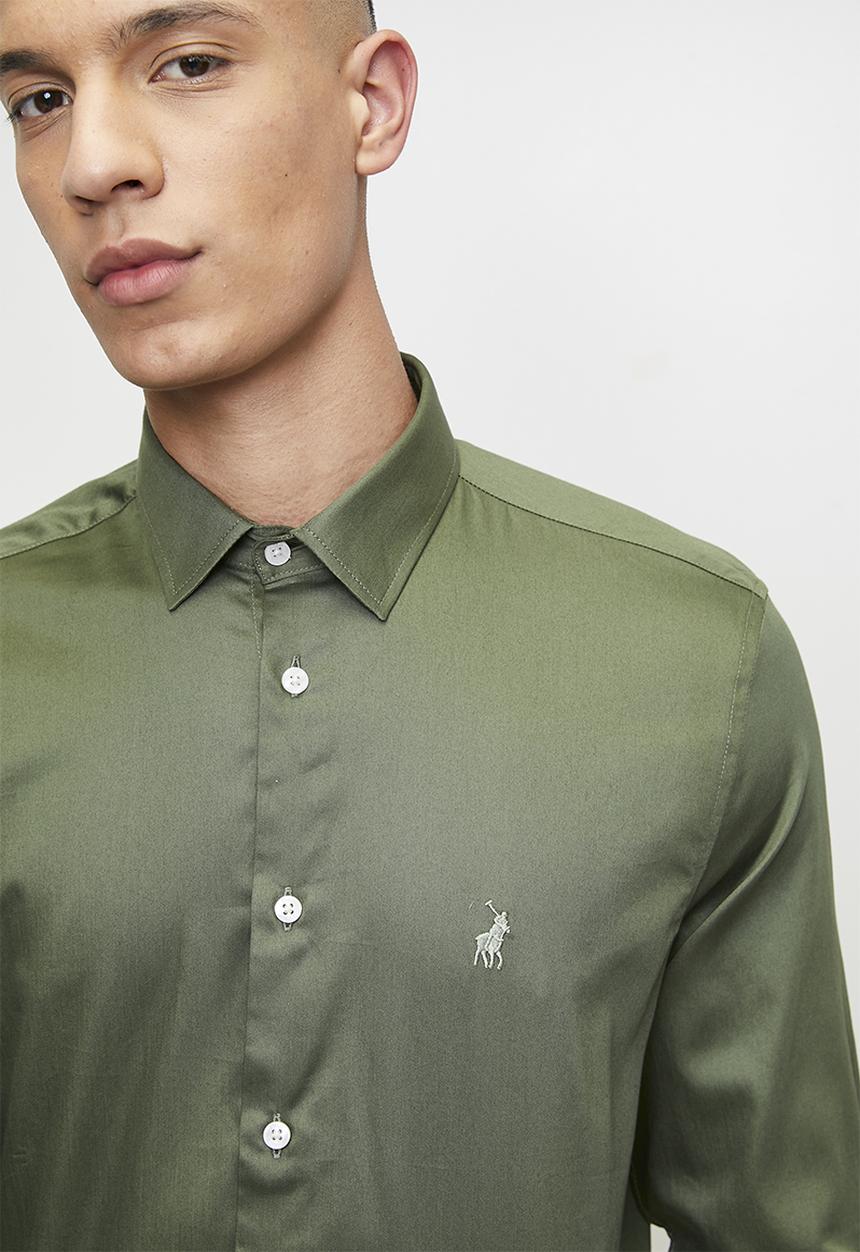 Polo Mens Essential Sateen Long Sleeves Shirt In Green