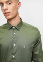 Polo Mens Essential Sateen Long Sleeves Shirt In Green