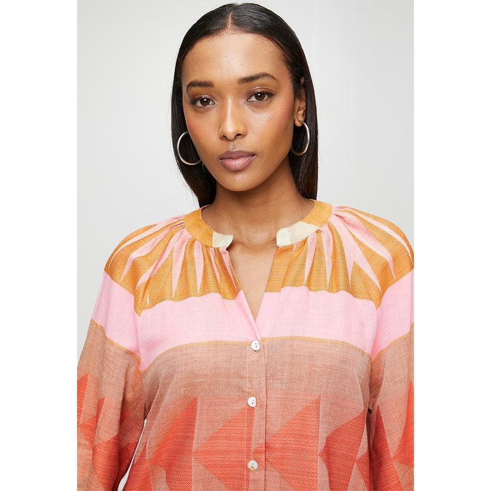 Izabel London Long sleeve Key Hole Button Through Blouse In Multi