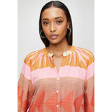 Izabel London Long sleeve Key Hole Button Through Blouse In Multi