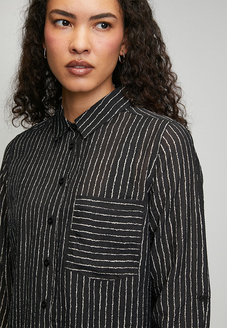 Stella Morgan Long Sleeve Button Through Sheer In Black