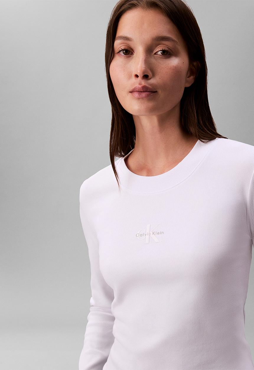 Calvin Klein Womens Monogram Long Sleeve Baby T-Shirt In Light Blue