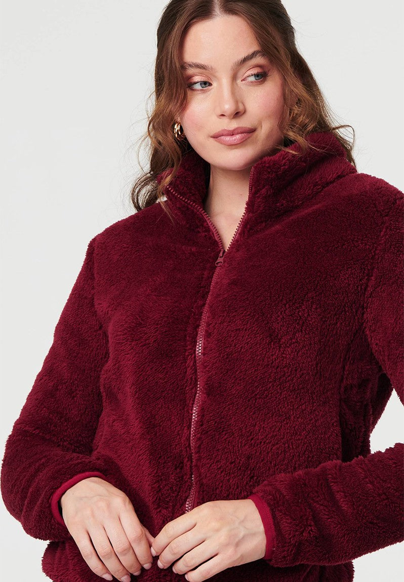 Stella Morgan Long Sleeve Zip Through Teddy Jacket In Red