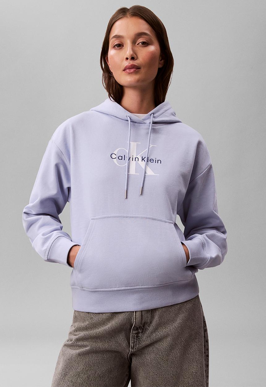 Calvin Klein Womens Monologo French Terry Hoodie in Lavender