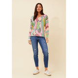 Mandi Viscose Blend Long Sleeve Neck Knitwear Top In Pink Multi