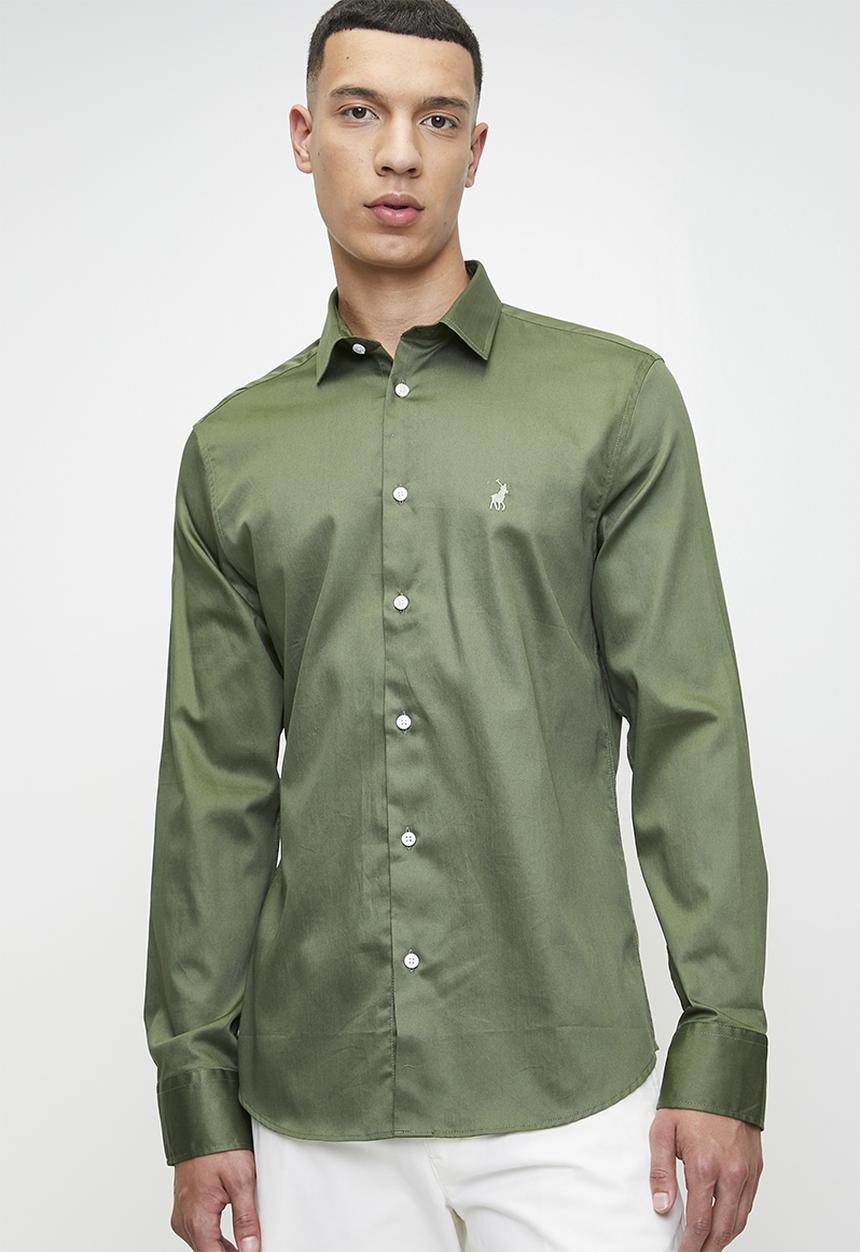 Polo Mens Essential Sateen Long Sleeves Shirt In Green