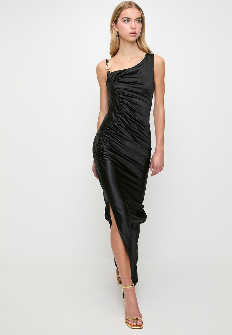 Sissy boy Ladies Asymmetric Maxi Dress With Ruching In Black