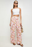 Mandi High Waisted Leg Palazo Printed Pant In Coral