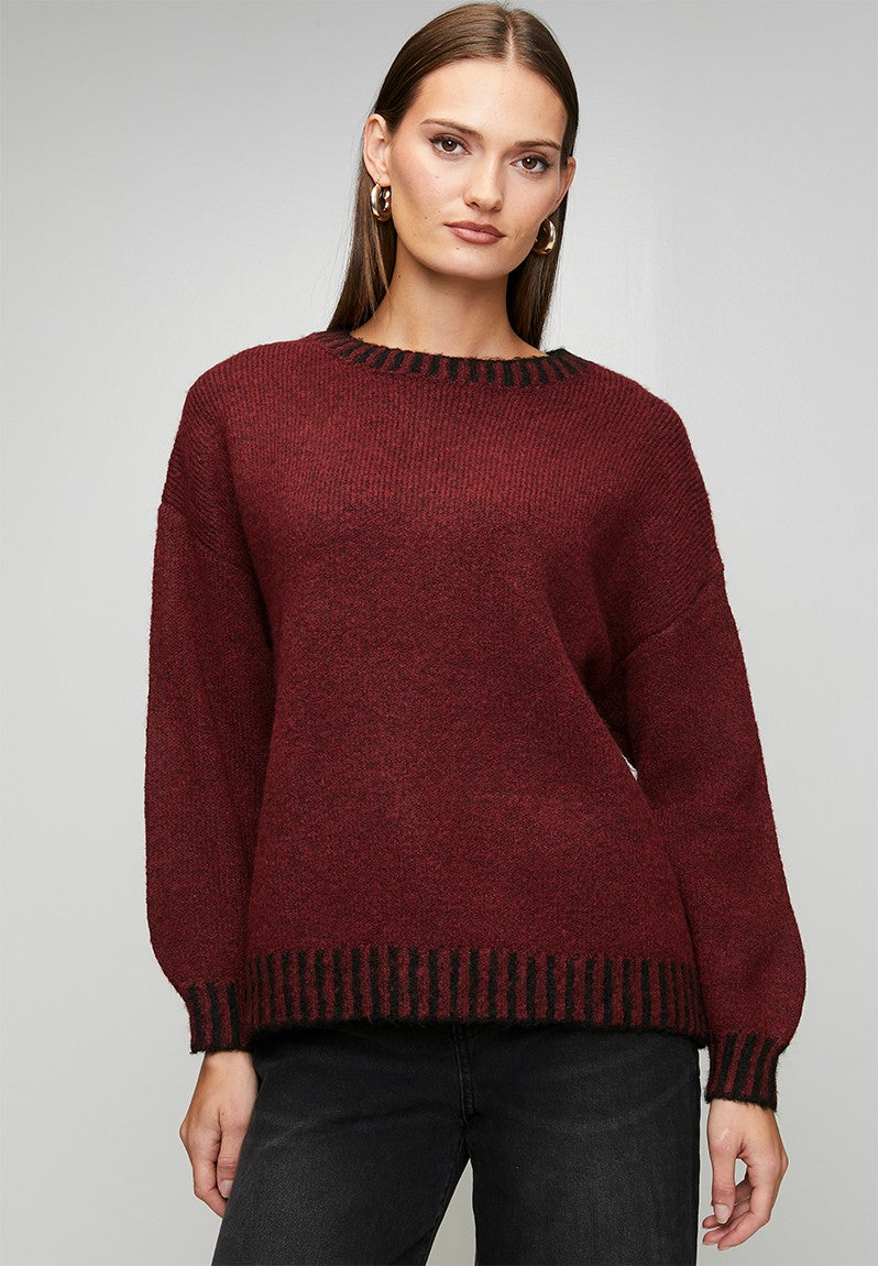 Stella Morgan Long Sleeve Crew Neck Melange Yarn In Red