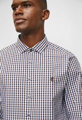 Pringle Mens Roger Gingham Tailored Shirt In Brown And Navy