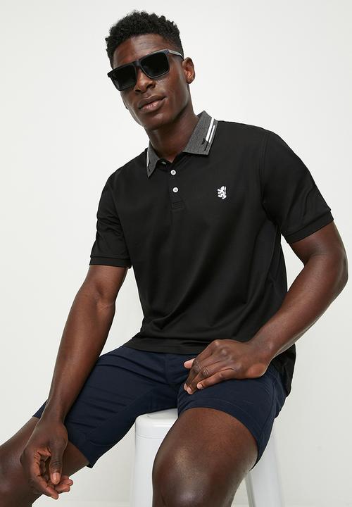 Pringle James Jacquard Collar Golfer Black