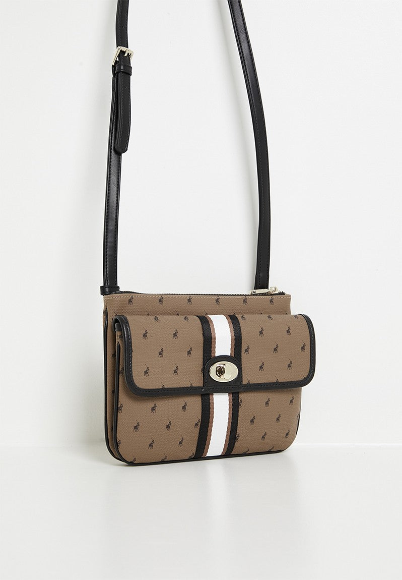 Polo Double Pocket Cross Body Sling Bag In Camel