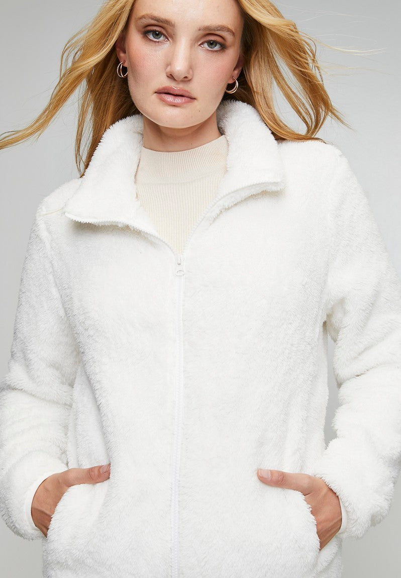 Stella Morgan Long Sleeve Zip Through Teddy Jacket In Cream