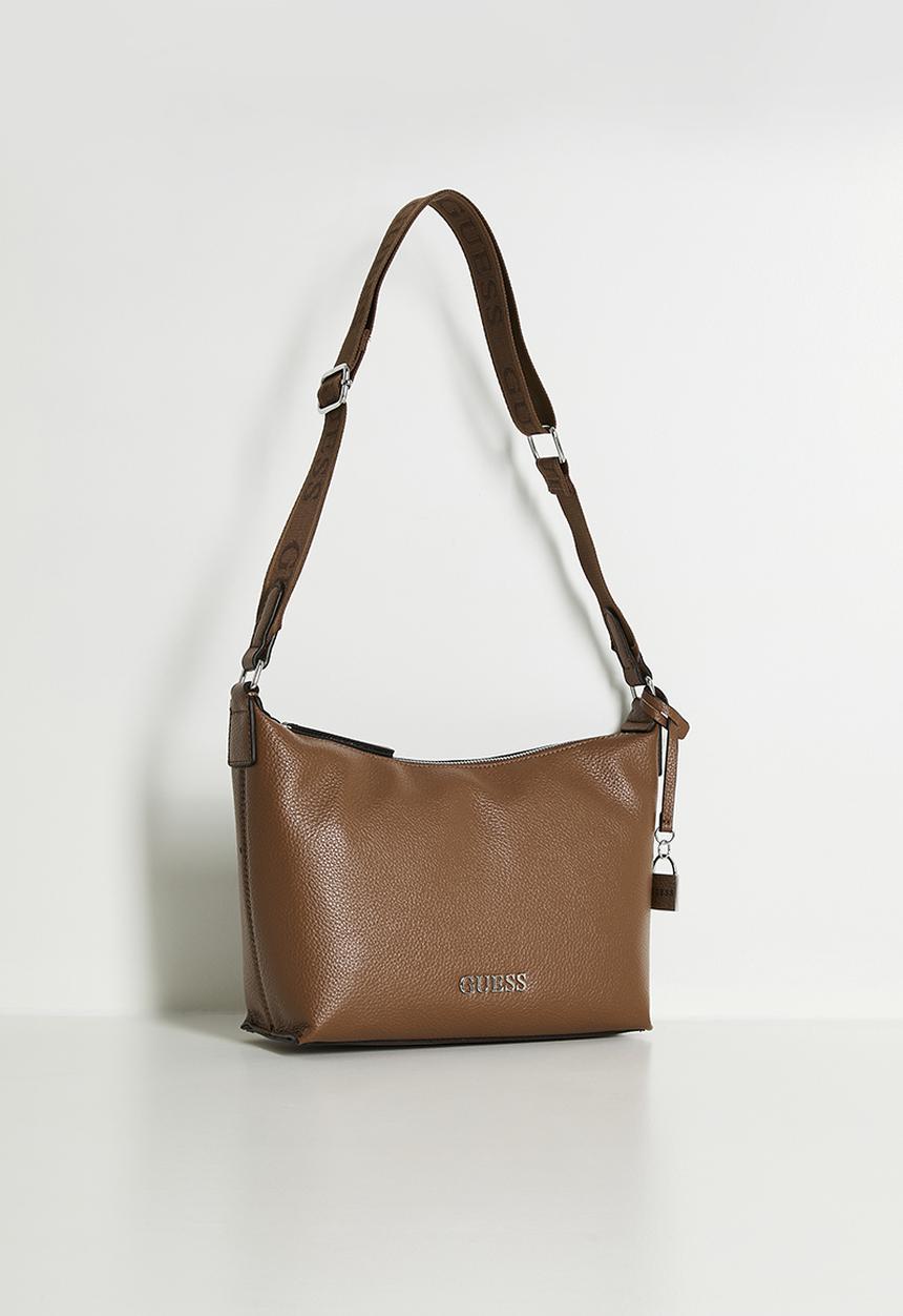 Guess Maleena Convertible Top Zip Bag In Cognac