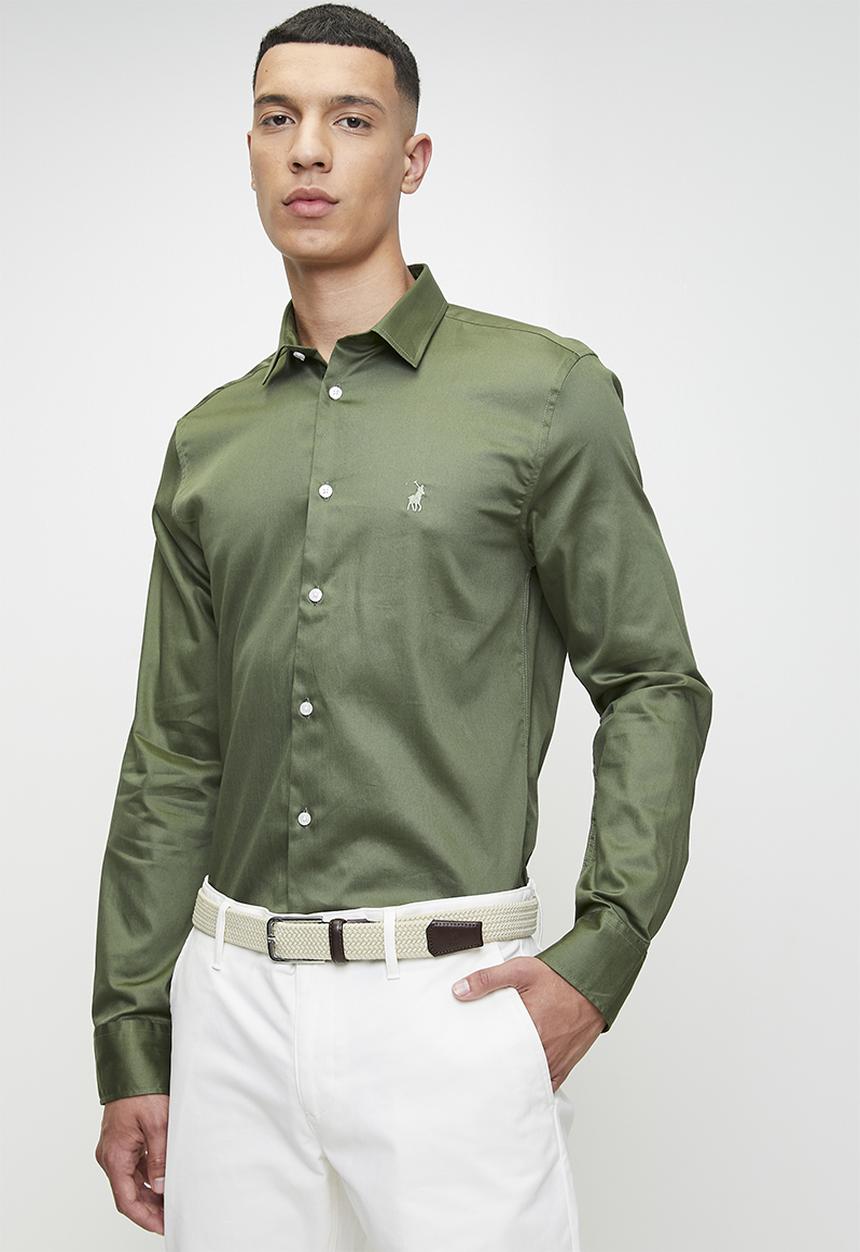 Polo Mens Essential Sateen Long Sleeves Shirt In Green