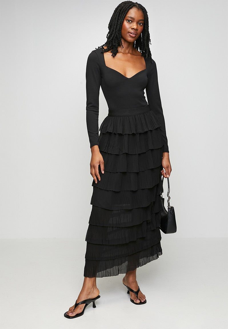 Stella Morgan Multi Layered Frill Detail A Line Mesh Skirt In Black