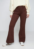 Mandi Womens Mid Waist Patch Flare Leg Denim Jean In Chocolate