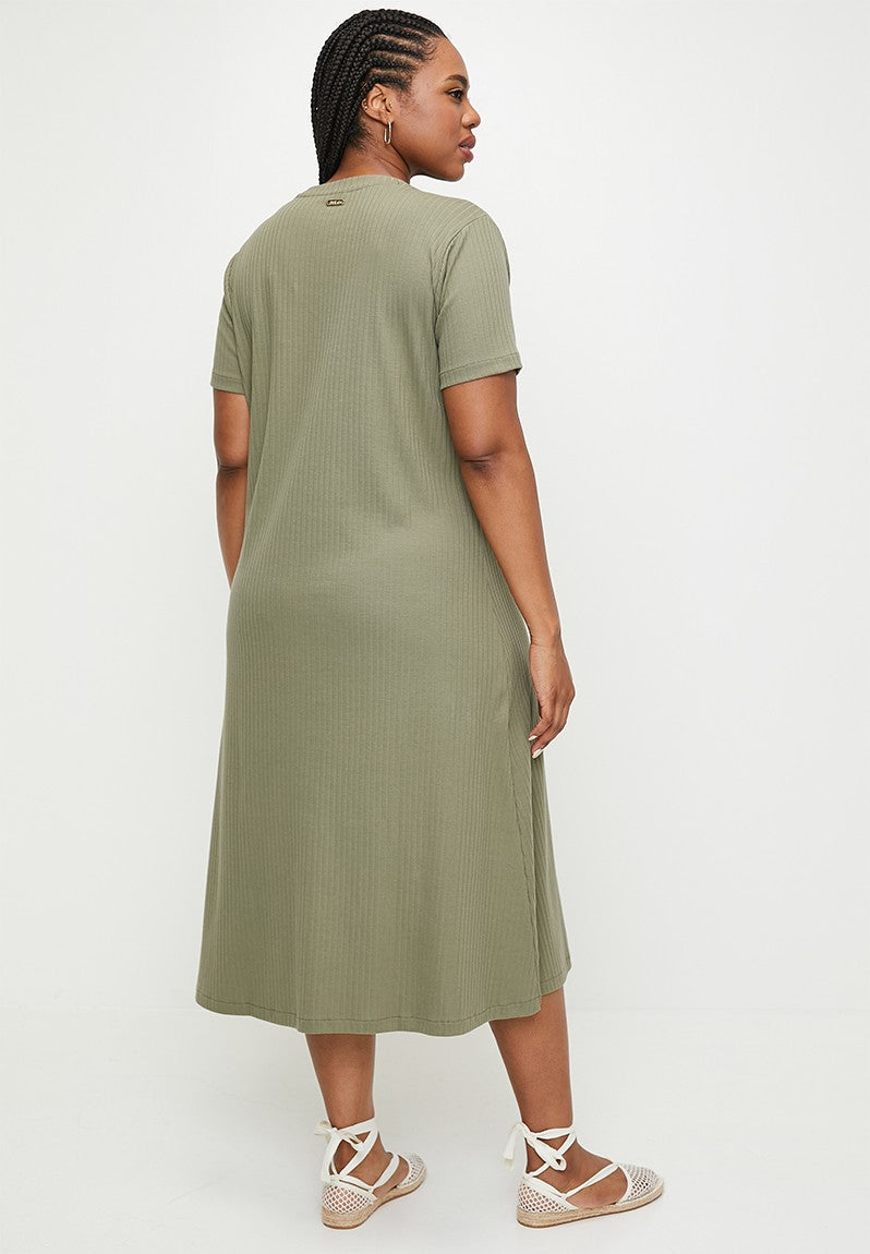 Polo Wmn Lucy Ss Casual Rib Dress Olive