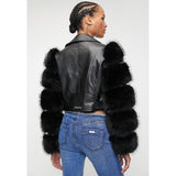 Sissy boy Fur Sleeve Black Body Biker Combo Jacket