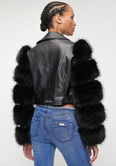 Sissyboy Fur Sleeve Black Body Biker Combo Jacket