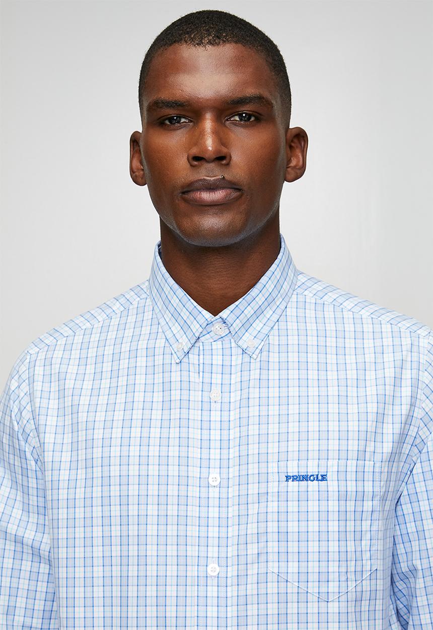 Pringle Mens Gilbert Check Long Sleeve Classic Shirt In Blue