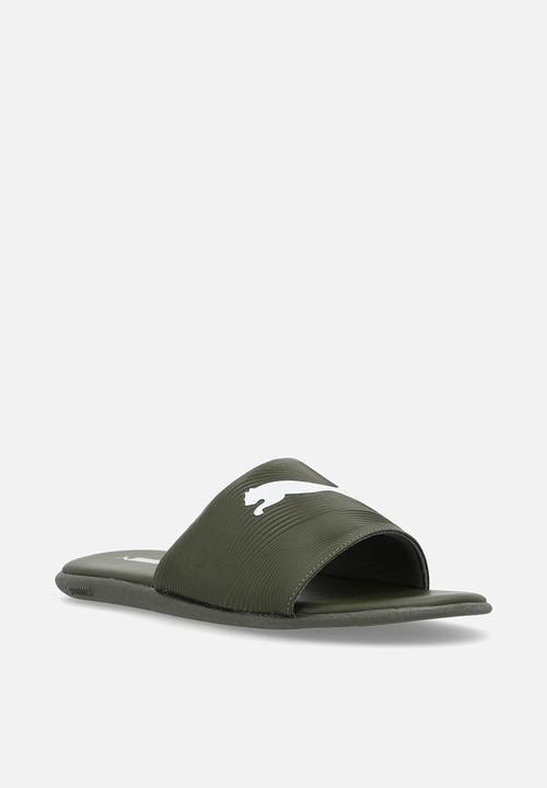 Puma Mens Dark Olive Sporty Slides