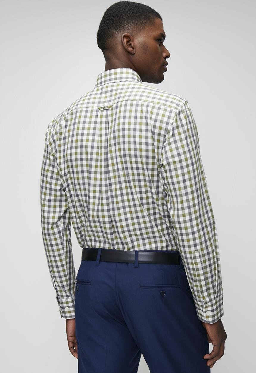 Polo Mens Long Sleeve Gingham Check Shirt In Fatigue And Blue