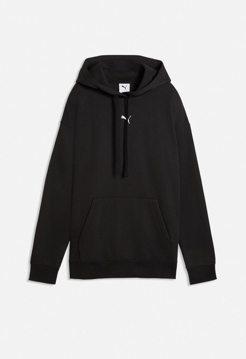 Puma Womens Centered cat Logo Relaxed Hoodie In Black