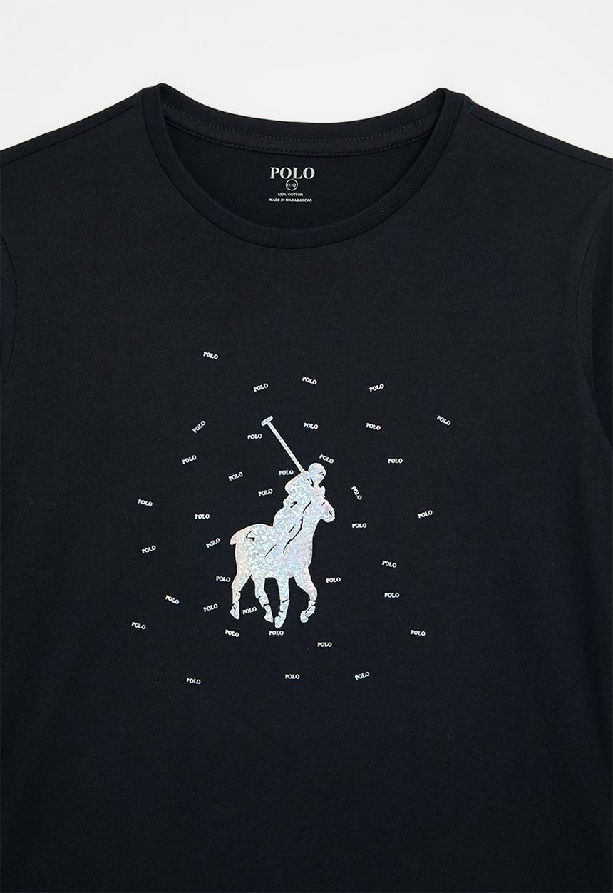 Polo Girls Olivia Printed Long Sleeve T-Shirt In Navy
