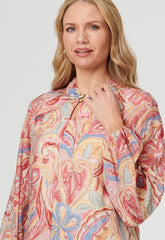 Mandi Womens Long Sleeeve Blouse With Keyhole Neckline In Multi Pink