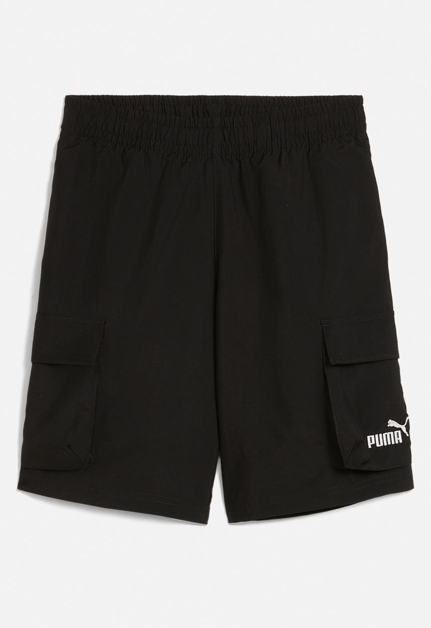 Puma Boys Essential No.1 Logo Woven Cargo Shorts In Black
