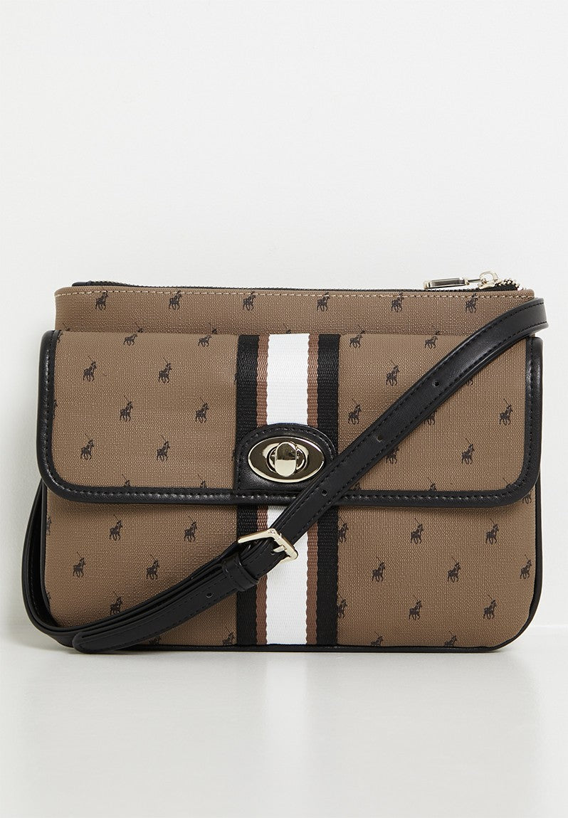 Polo Double Pocket Cross Body Sling Bag In Camel