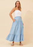 Stella Morgan High Waist Multi Tier Skirt In Mid Denim