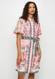 Stella Morgan Half Sleeve Puff Sleeve Border Print Dress In Coral