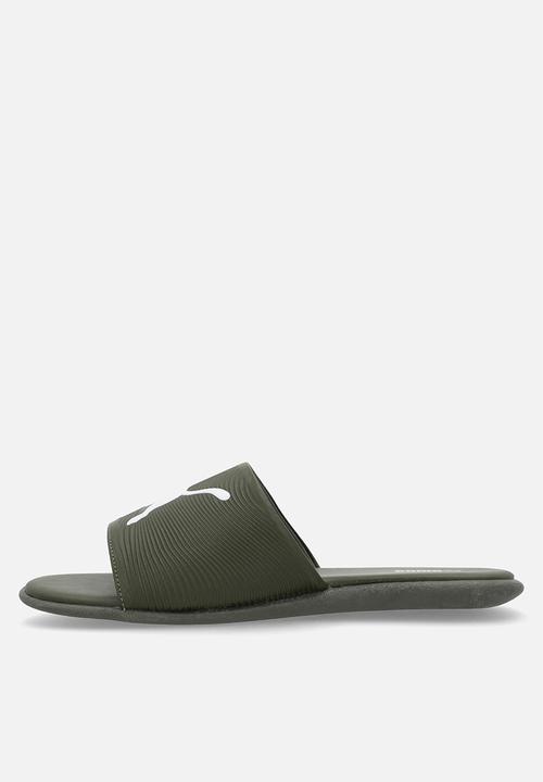 Puma Mens Dark Olive Sporty Slides