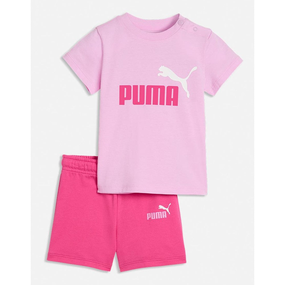 Puma Girls Infants Minicats Essential Short Sleeves T-Shirts & Shorts Set In Mauve Glow