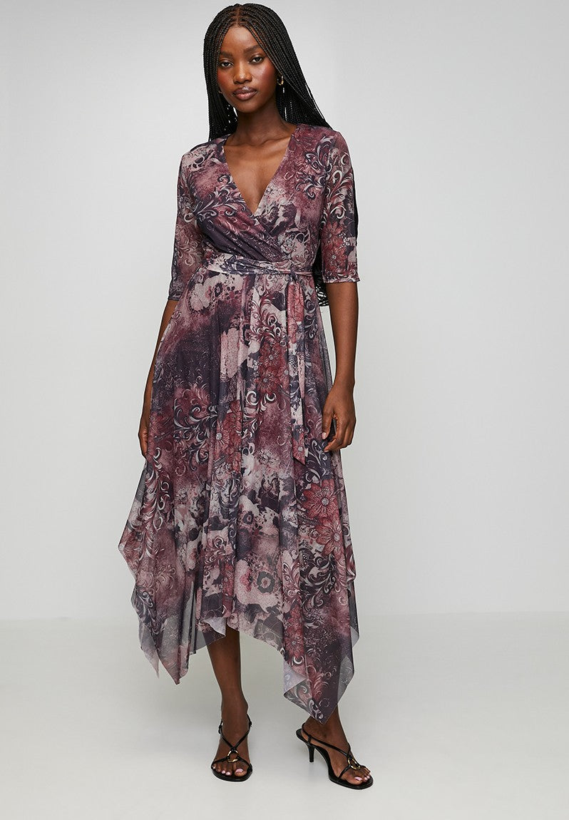 Stella Morgan Half Sleeve V-Neck Crossover In Burgundy