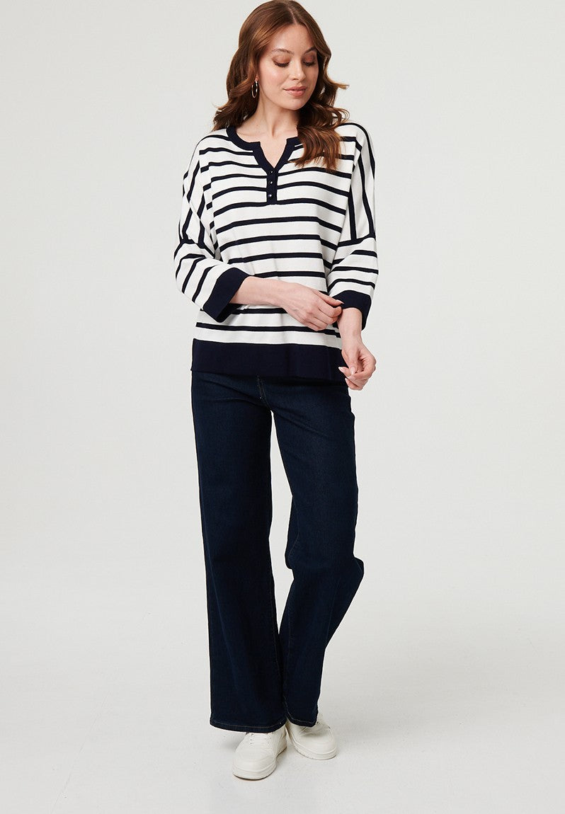 Stella Morgan Easy Wearing Stripe V-Neck Knitwear Jersey In Multi Navy
